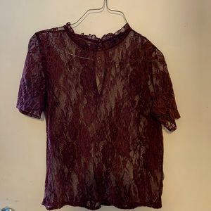 American Eagle Wine-Colored Lace Mesh Top